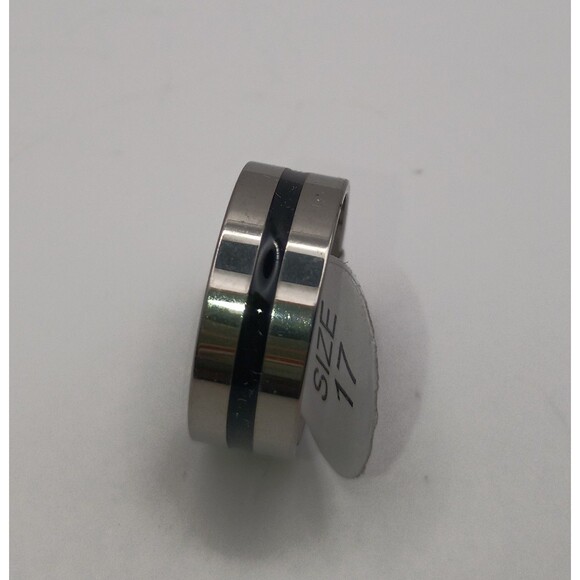 Mens Silver Black Stripe Stainless Steel Fashion Ring Band U.S Size 8-8.5 - Picture 2 of 2